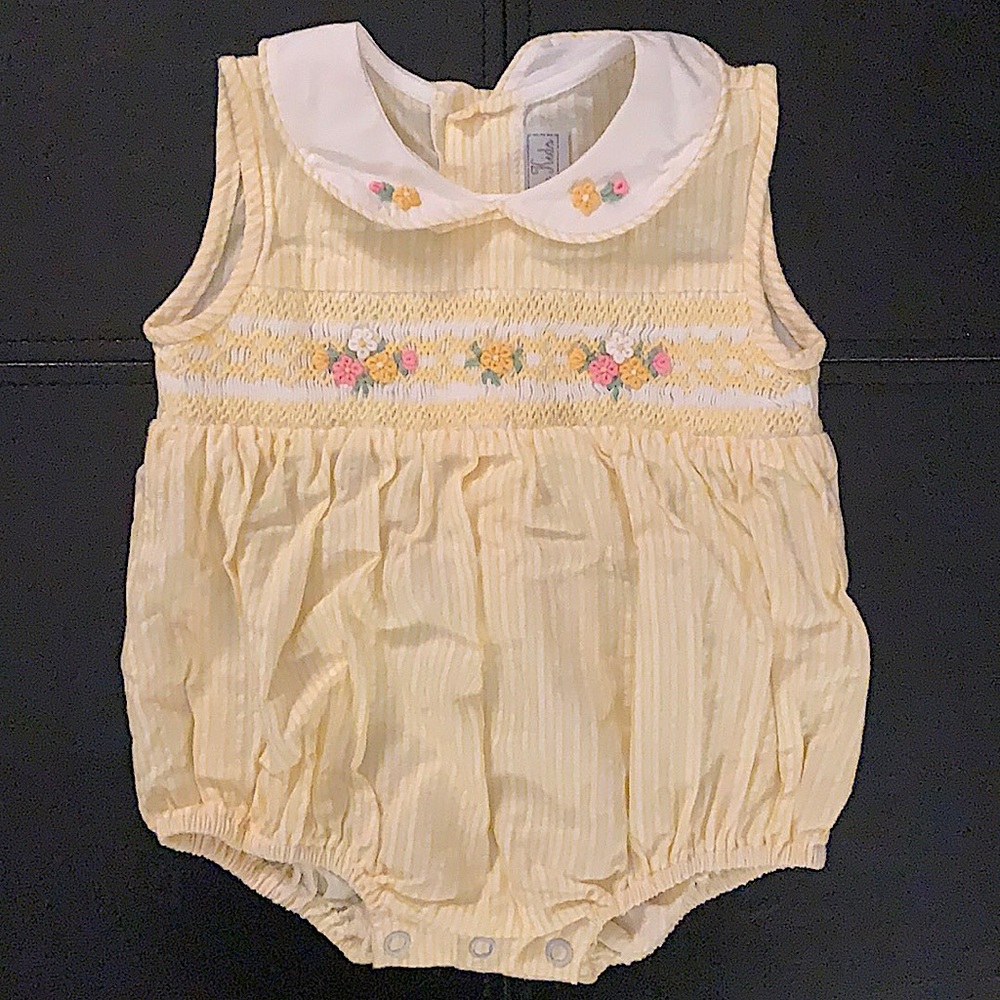 Yellow floral embroidered collared onesie